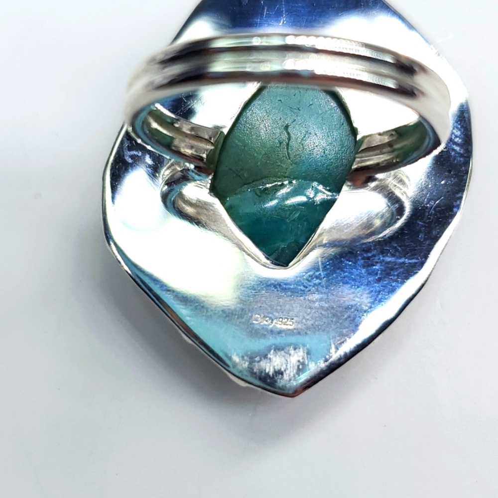 Peruvian Opalina Sterling Silver Ring Artisan Blue Green Stone Size 7 NWT - Picture 5 of 8